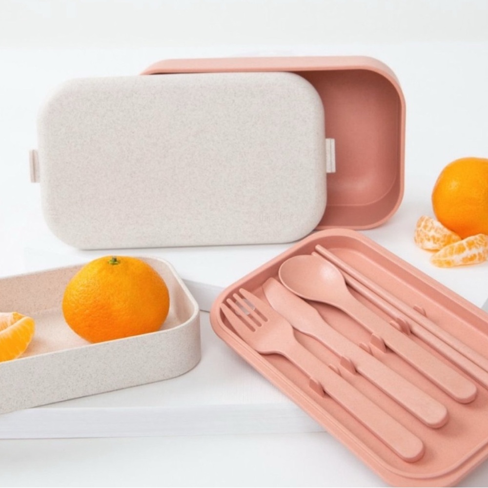 Our Place THE LUNCH BOX Pink Dishwasher Safe Sushi Bento Box Chopsticks Utensils